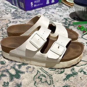 Birkenstock White Platform Sandals